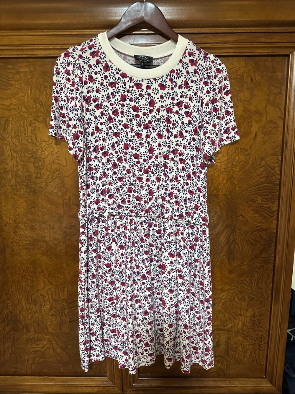 A.L.C. White Floral Short-Sleeve Dress with Pink and Navy Print